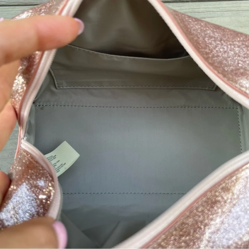 Kate Spade Rose Gold Glitter Mavis Street Medium Davie Cosmetic Bag